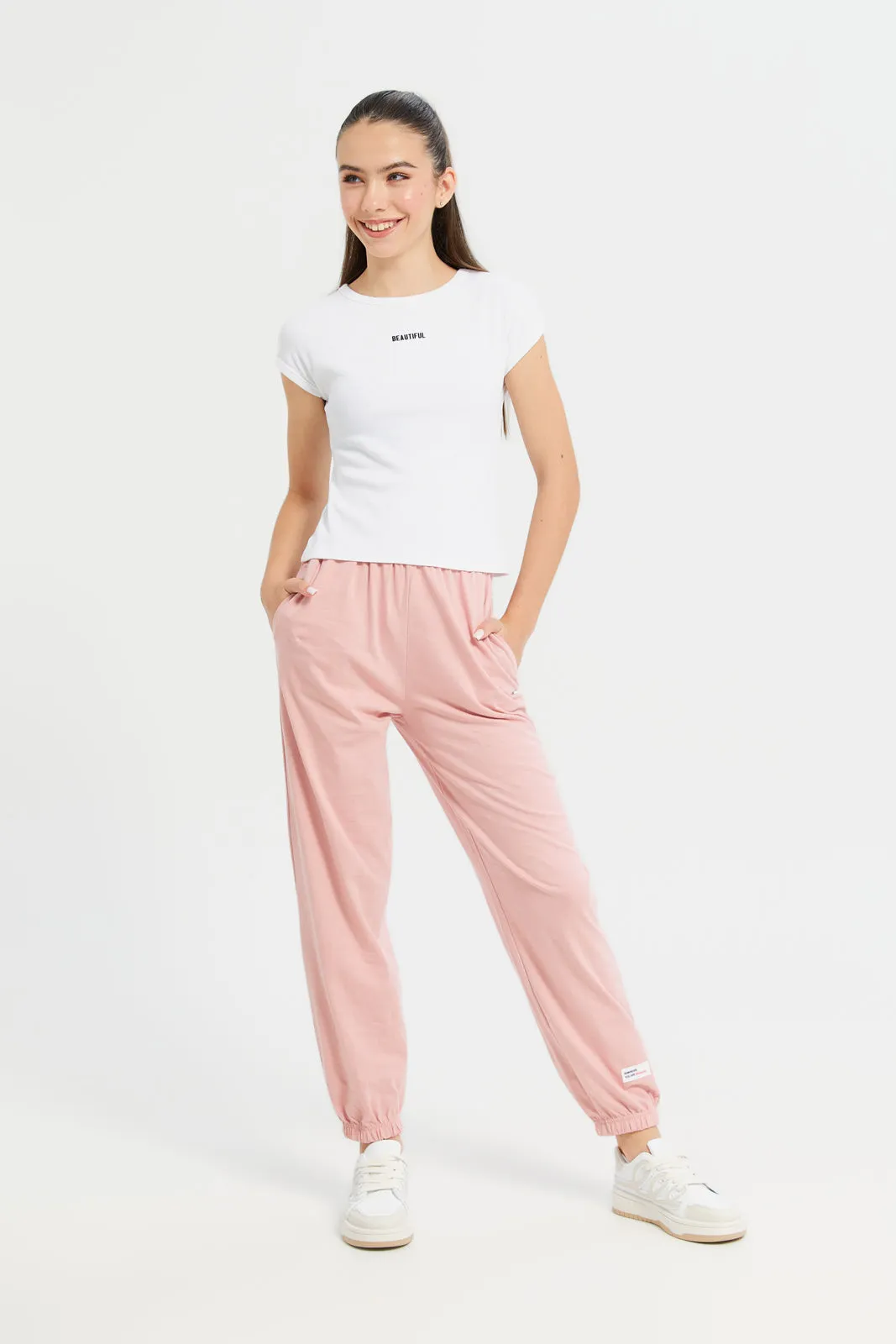 Senior Girls Pink Elasticated Waist Active Pants