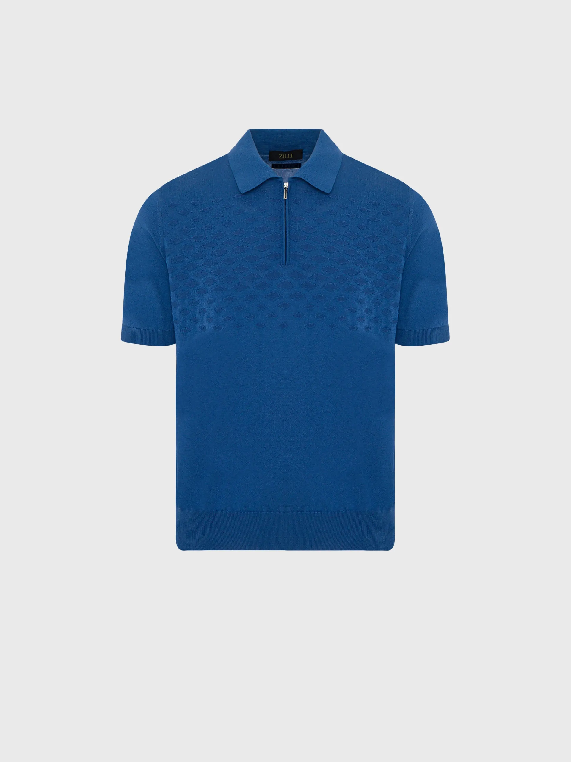 Short Sleeve Zipped Polo with Diamond Pattern