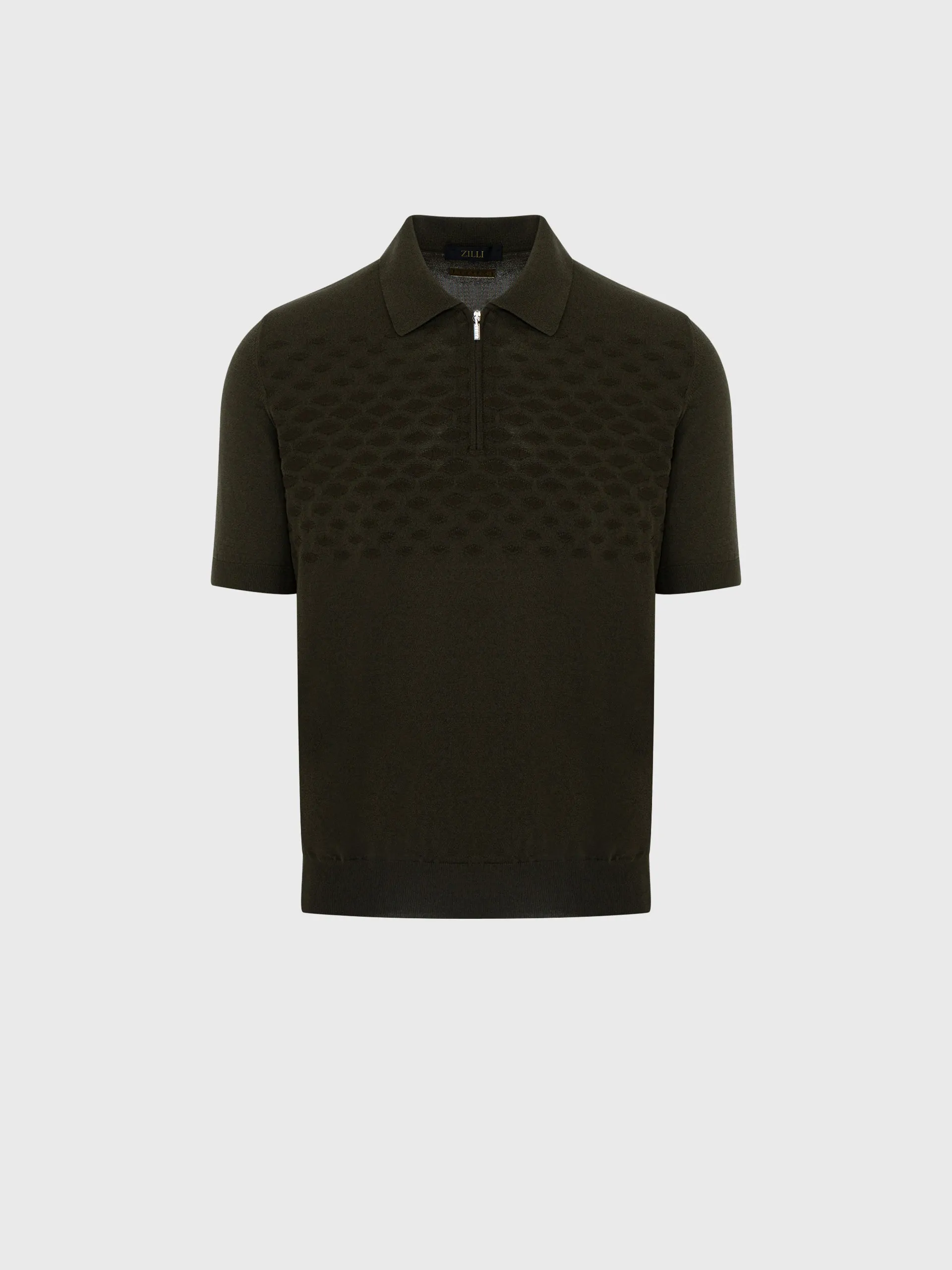 Short Sleeve Zipped Polo with Diamond Pattern