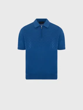 Short Sleeve Zipped Polo with Diamond Pattern
