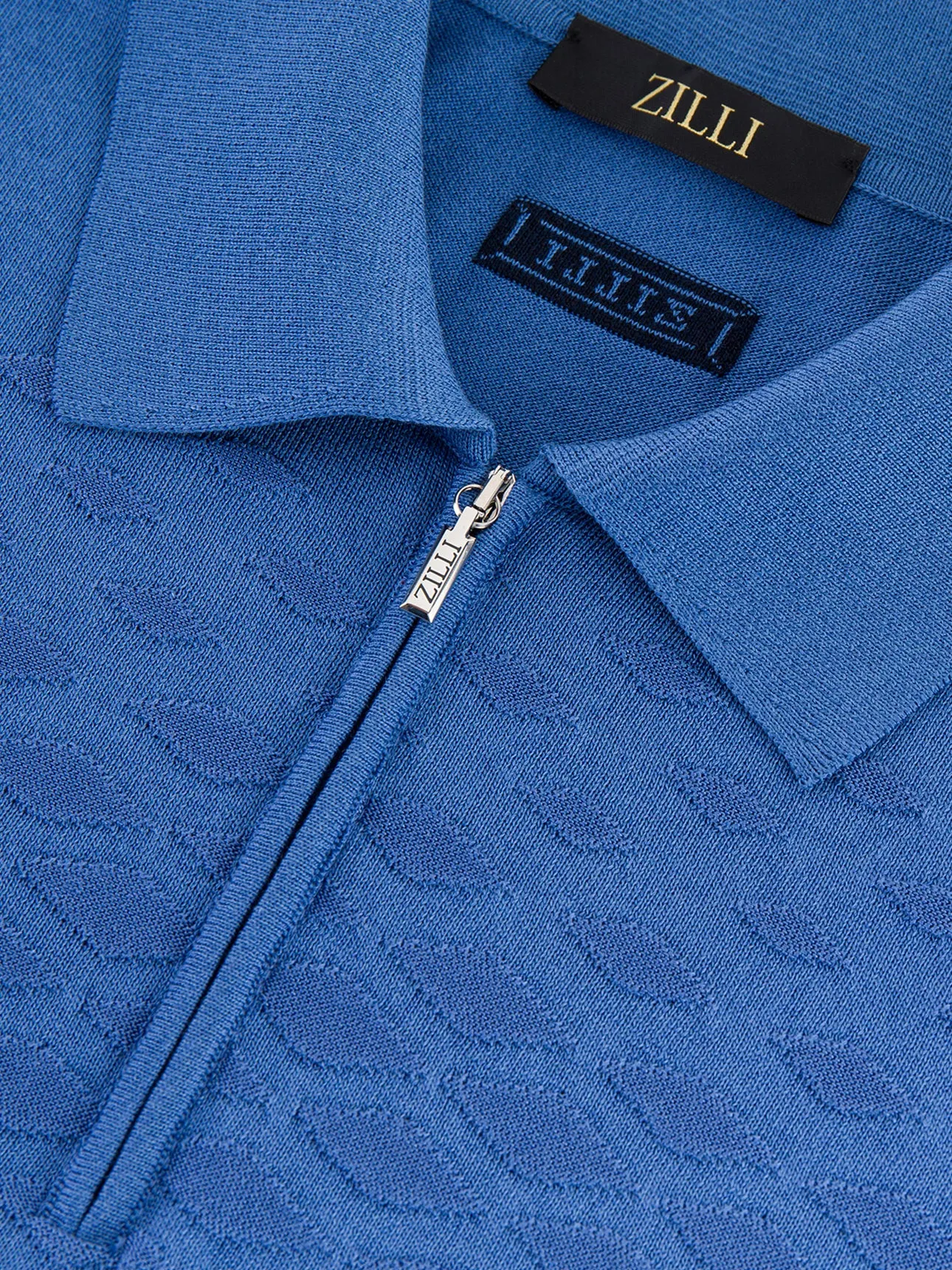 Short Sleeve Zipped Polo with Diamond Pattern