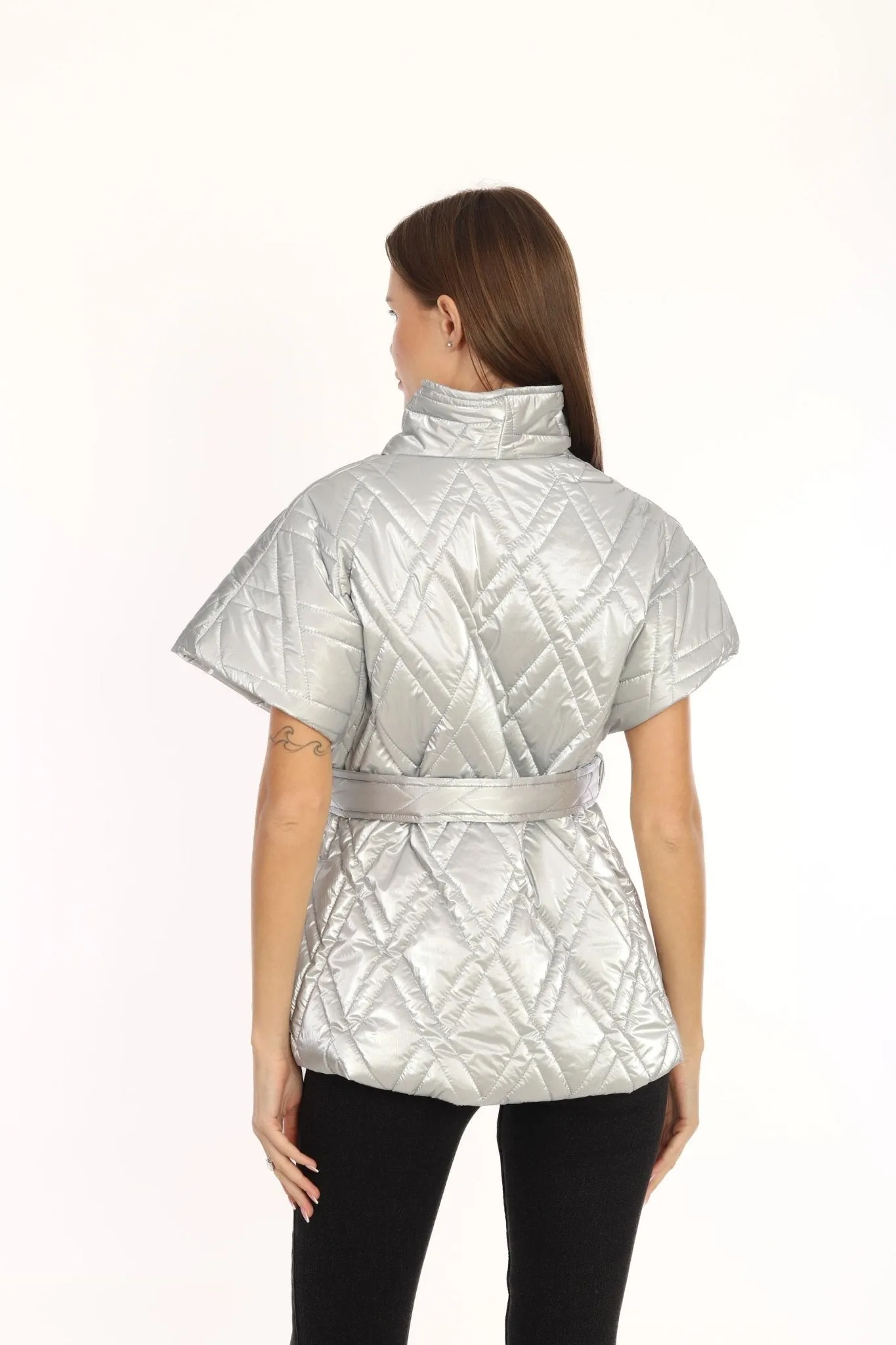 Silver Sleeveless Belted Vest