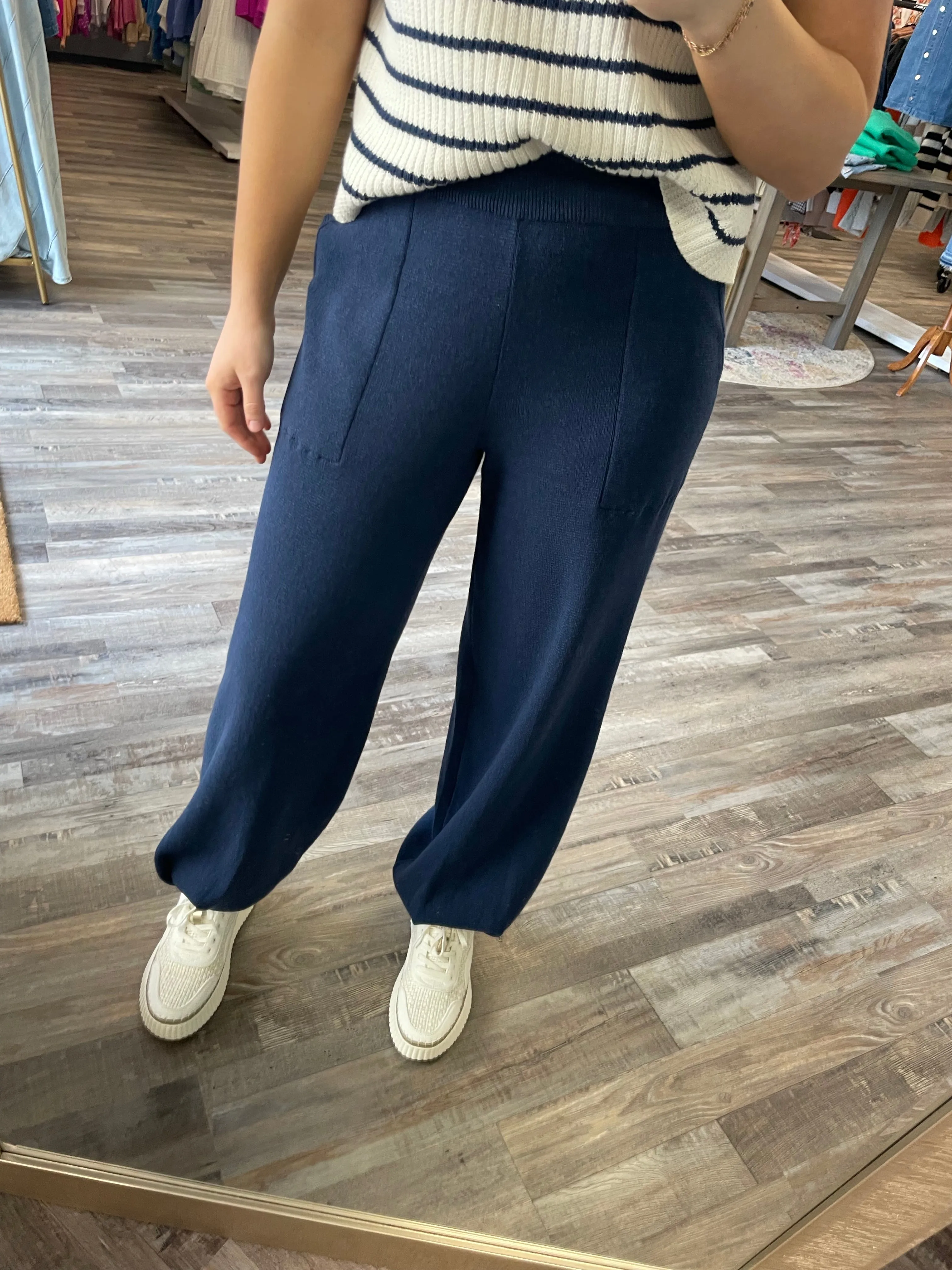 Solid Knit Joggers - Navy