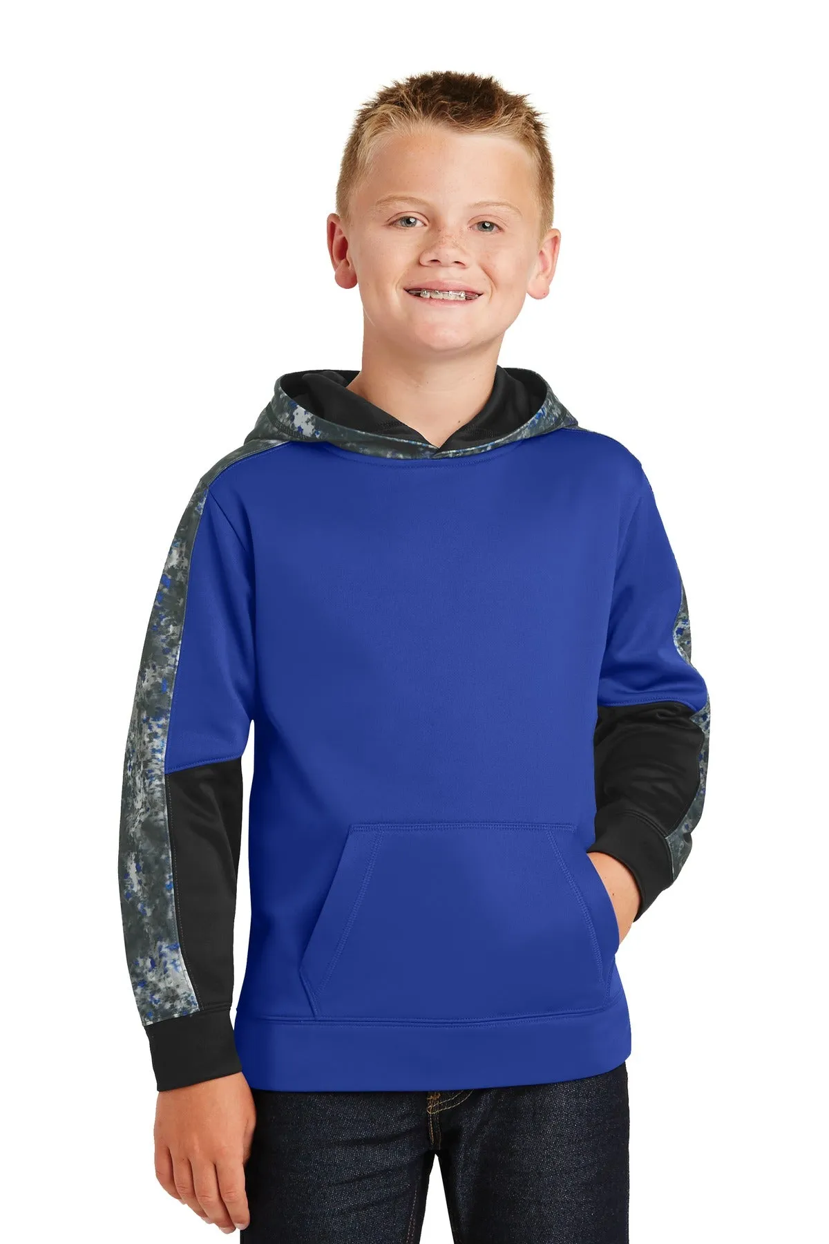 Sport-Tek® Youth Sport-Wick® Mineral Freeze Fleece Colorblock Hooded Pullover. YST231
