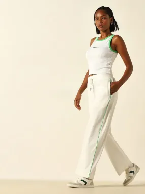 Studiofit White Ribbed Mid-Rise Cotton Blend Track Pants