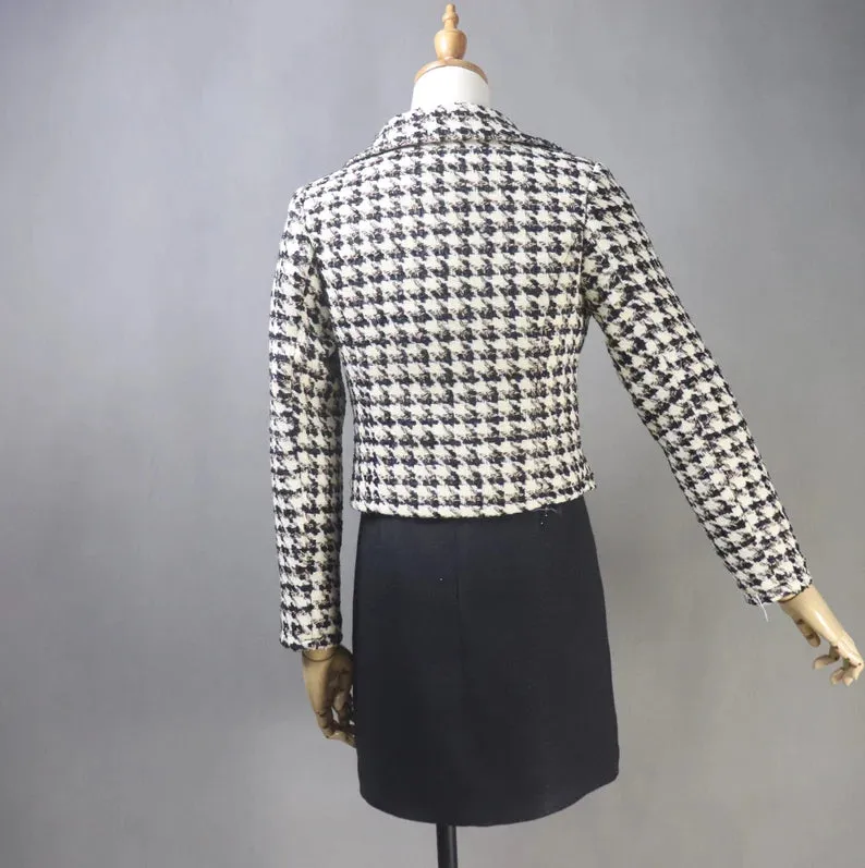 Tailor Made Women Suit Houndstooth Short Tweed Blazer Coat  Dress