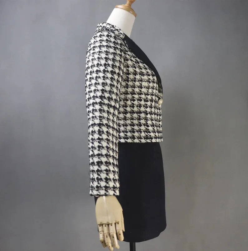Tailor Made Women Suit Houndstooth Short Tweed Blazer Coat  Dress