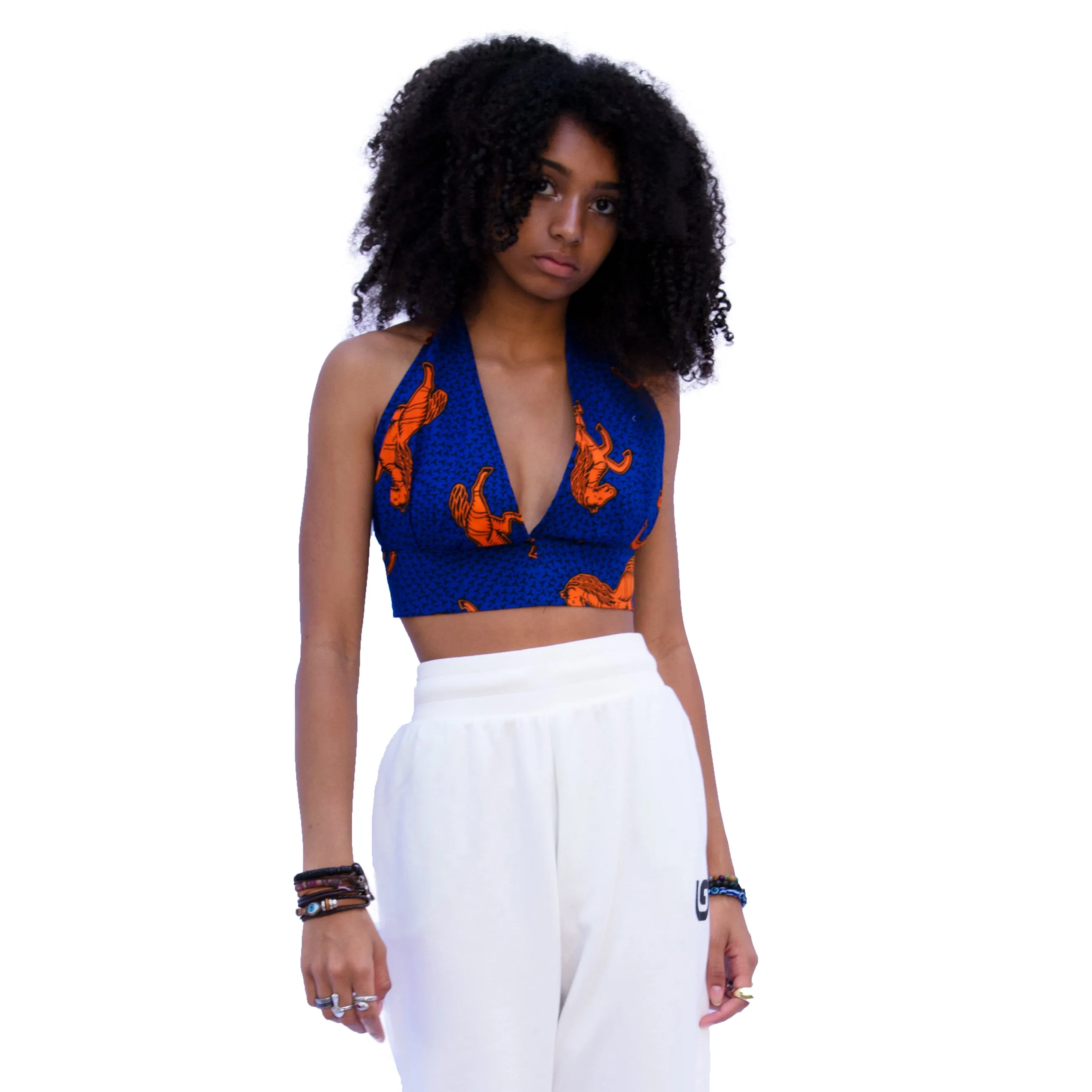 The Chroma Collection Halter Top - Blue with Orange Horse