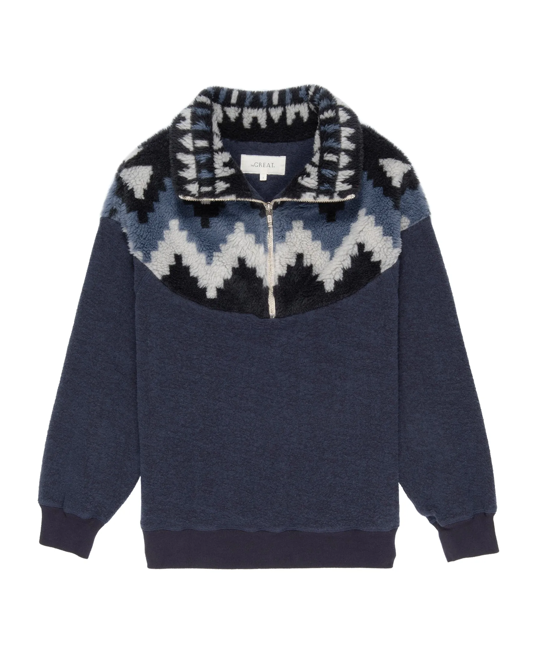 The Great - The Fleece Half Zip Pullover In Navy Canyon Geo