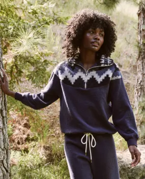 The Great - The Fleece Half Zip Pullover In Navy Canyon Geo