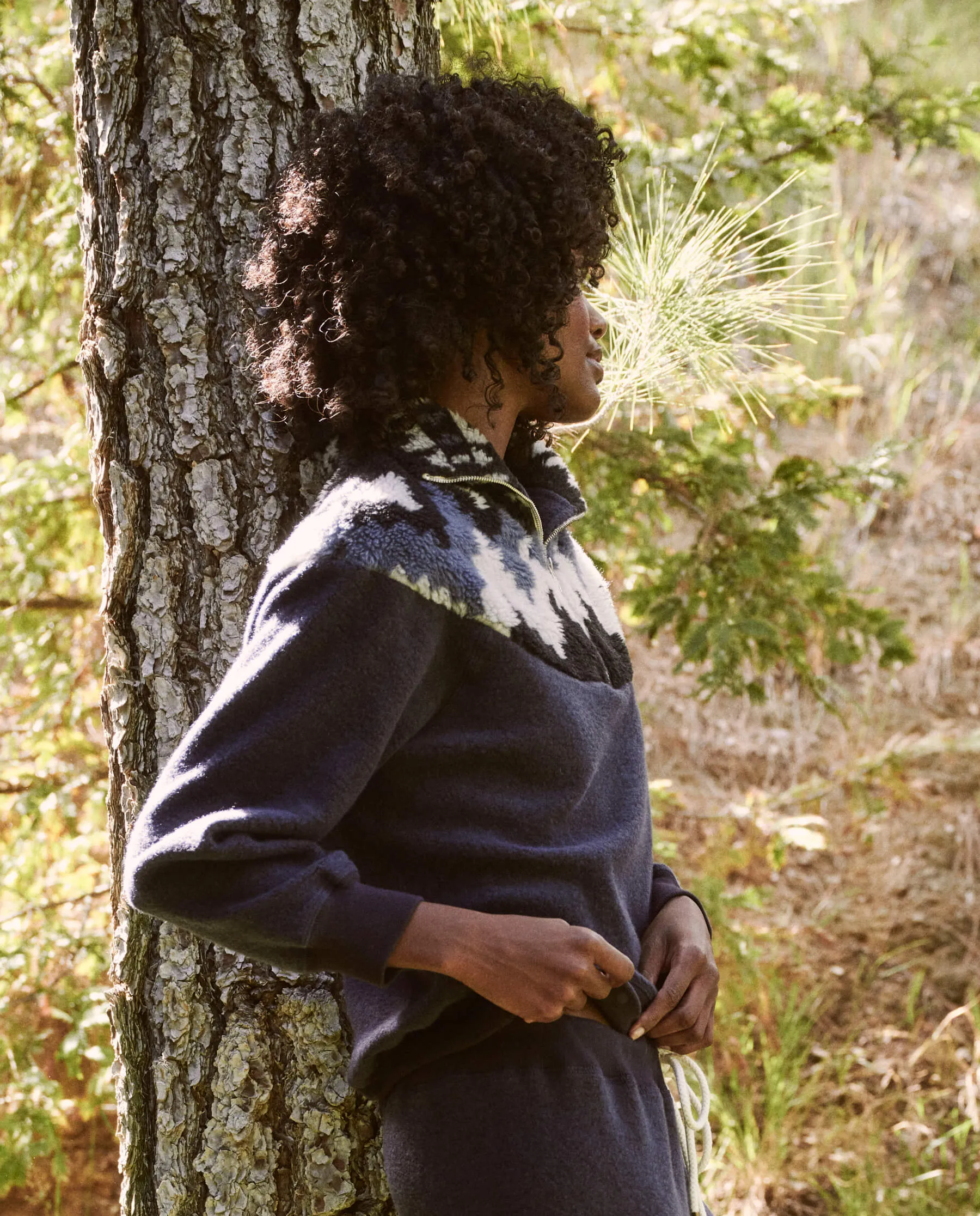 The Great - The Fleece Half Zip Pullover In Navy Canyon Geo