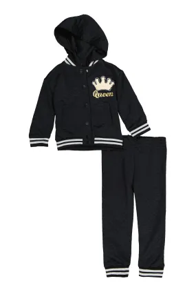 Toddler Girls Queen Quilted Hooded Jacket and Joggers
