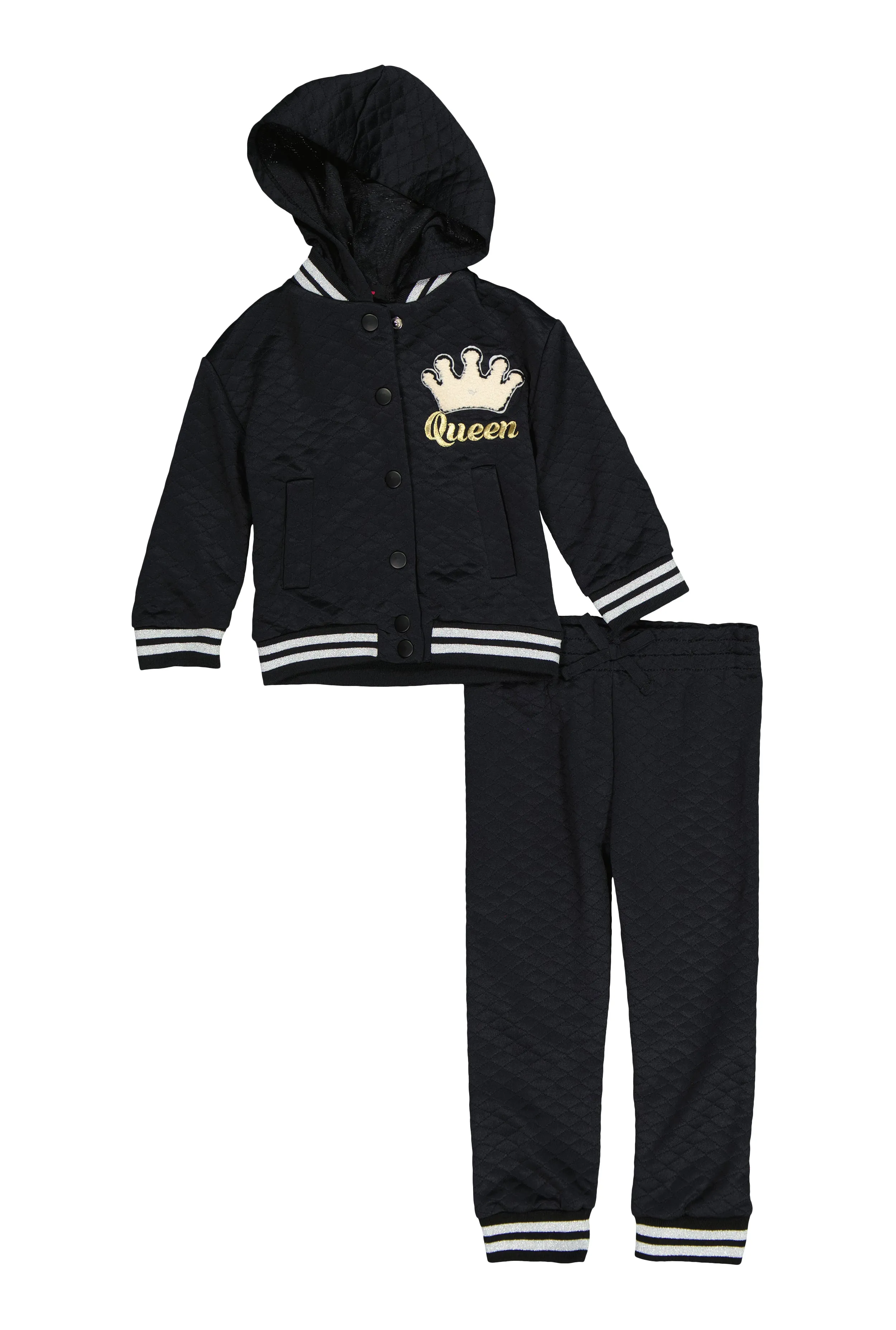 Toddler Girls Queen Quilted Hooded Jacket and Joggers