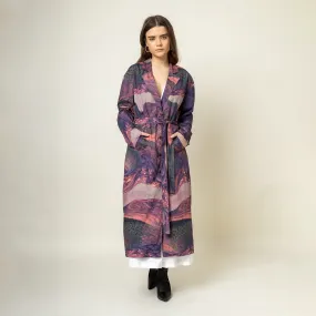Upcycled Printed Trench Coat | Collared Neck | Purple