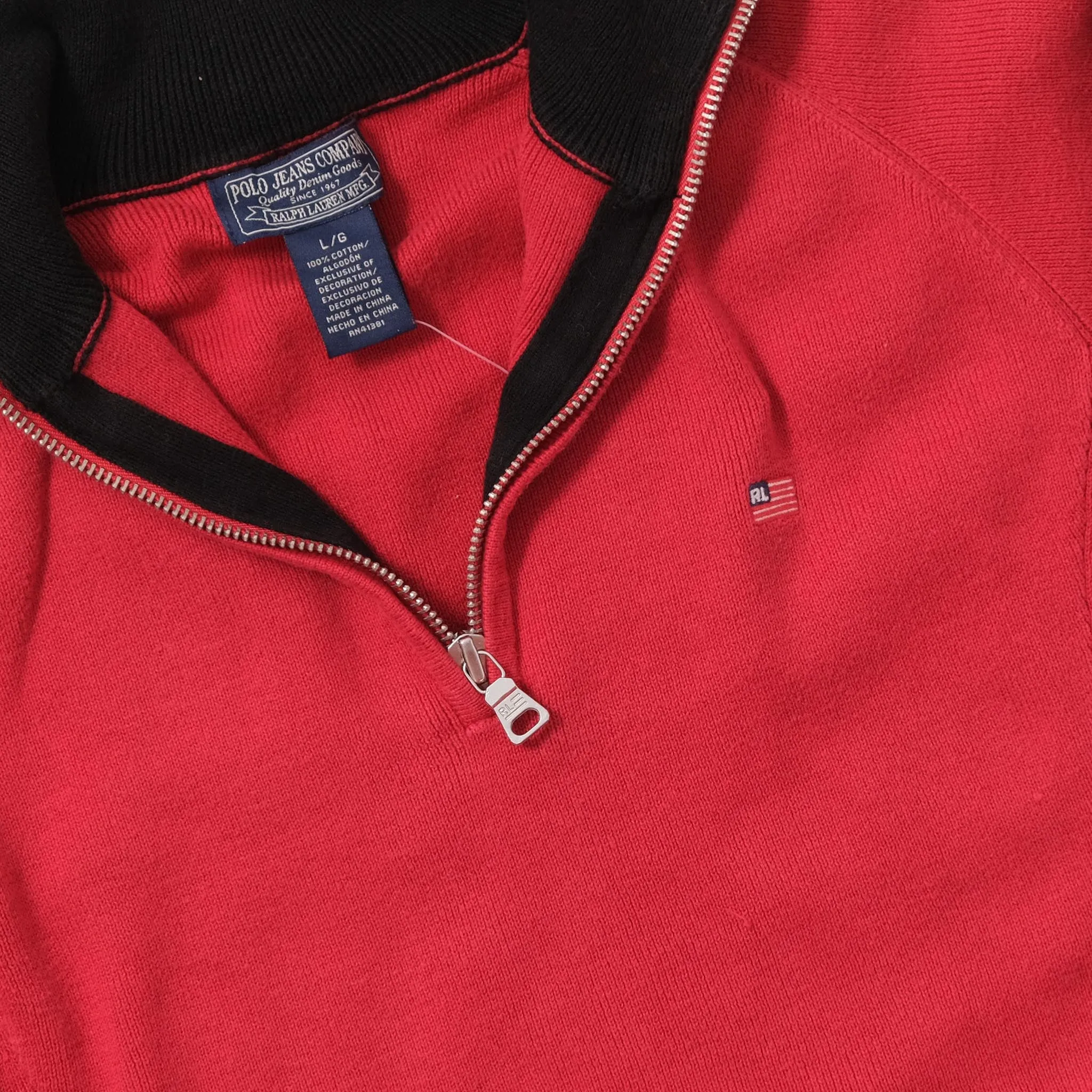 Vintage Women's Polo Jeans Q-Zip Sweater Large