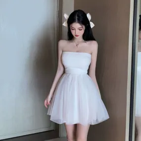 Wenkouban birthday outfit Tube Top Skirt Sexy Backless Mesh Fluffy Skirt New Korean Style Small Dress Jumpsuit