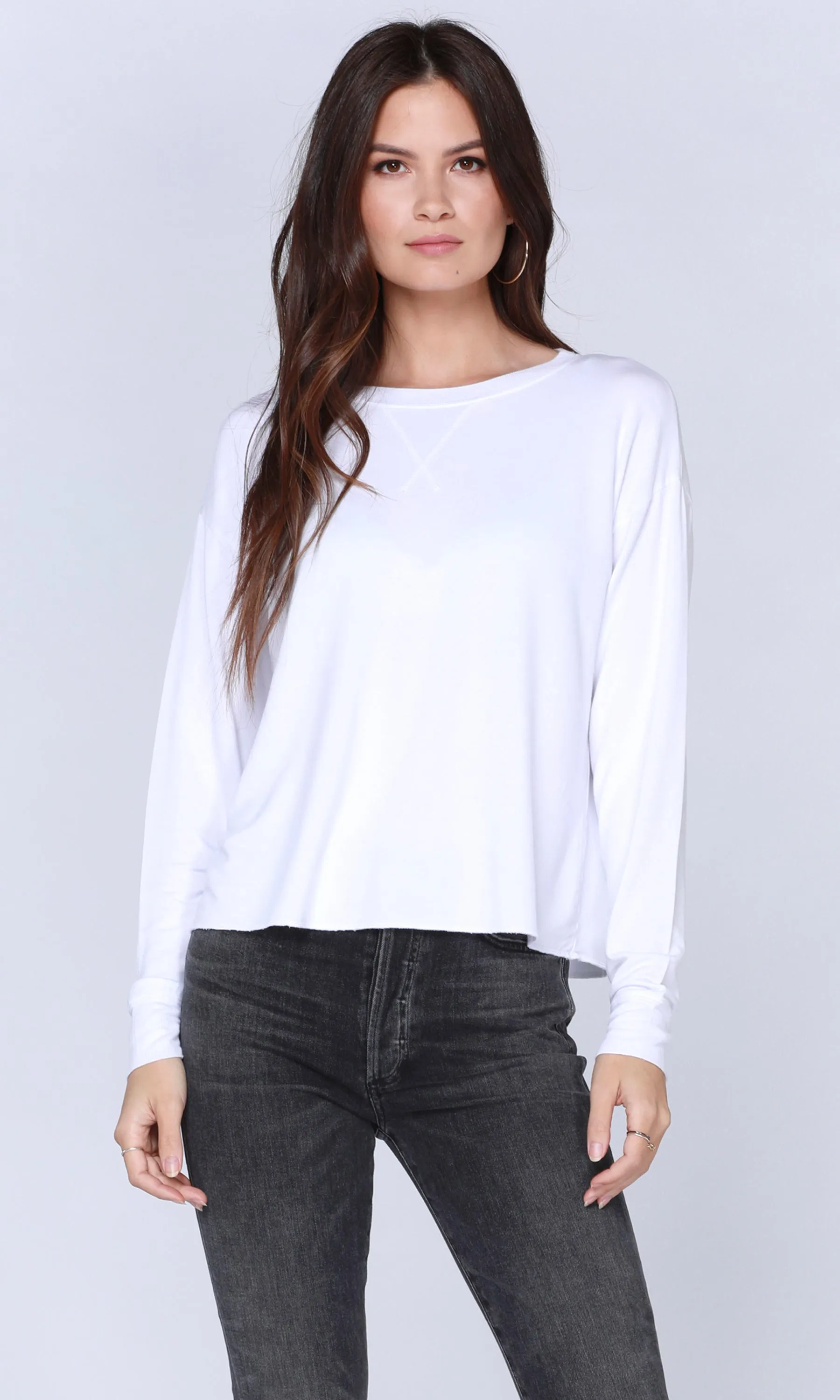 White Drop Sleeve Crew Neck Sweatshirt