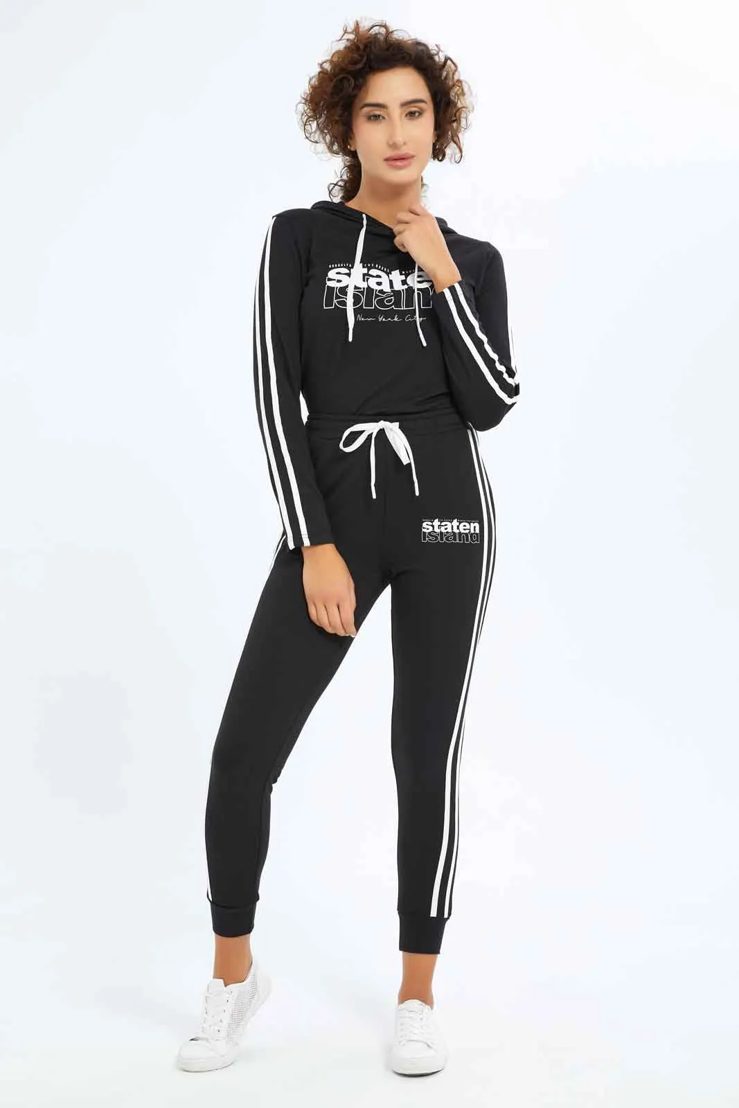 Women Black Prinedt Active Pant