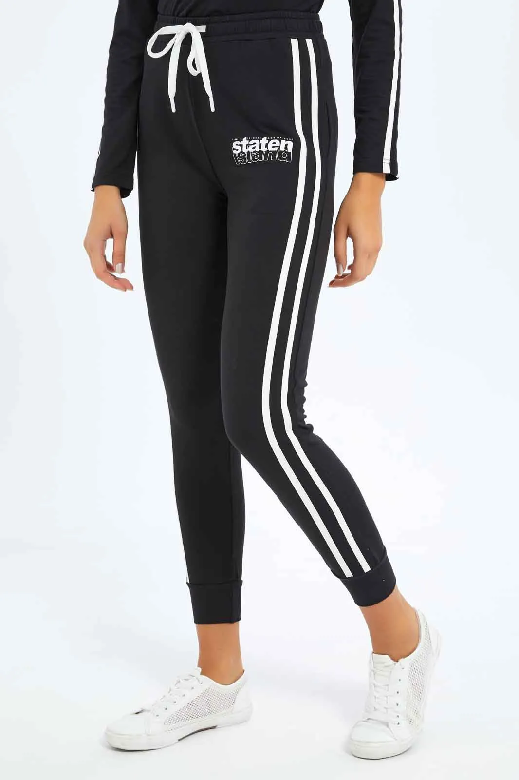 Women Black Prinedt Active Pant