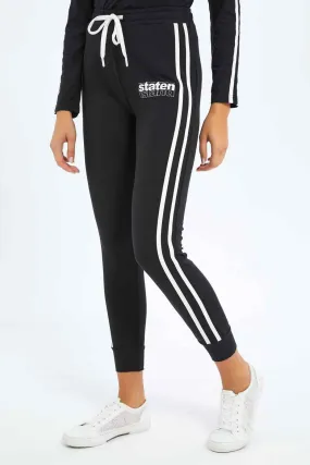 Women Black Prinedt Active Pant