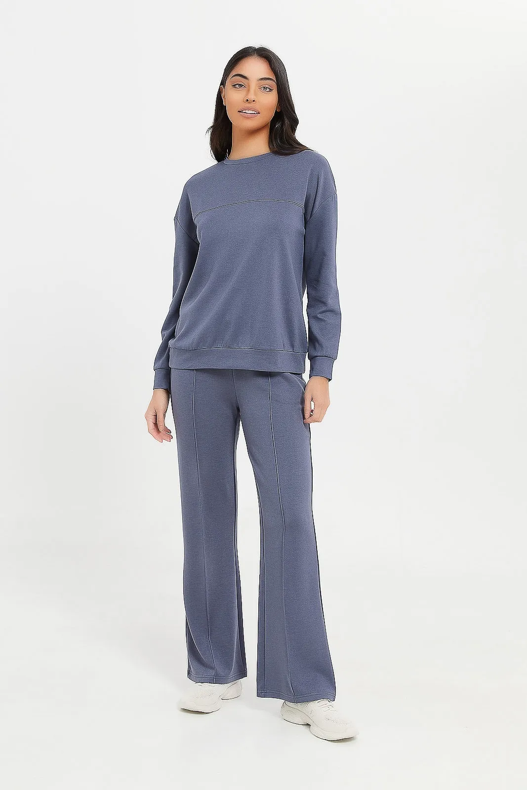 Women Navy Wide Leg Active Pants