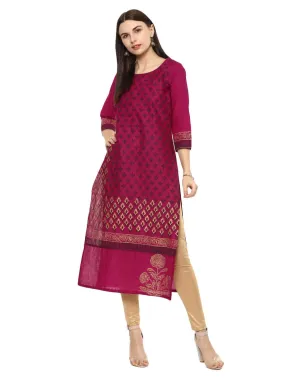 Women Purple Overall Ajrakh Hand Block Cotton Printed Straight Kurta - Noor