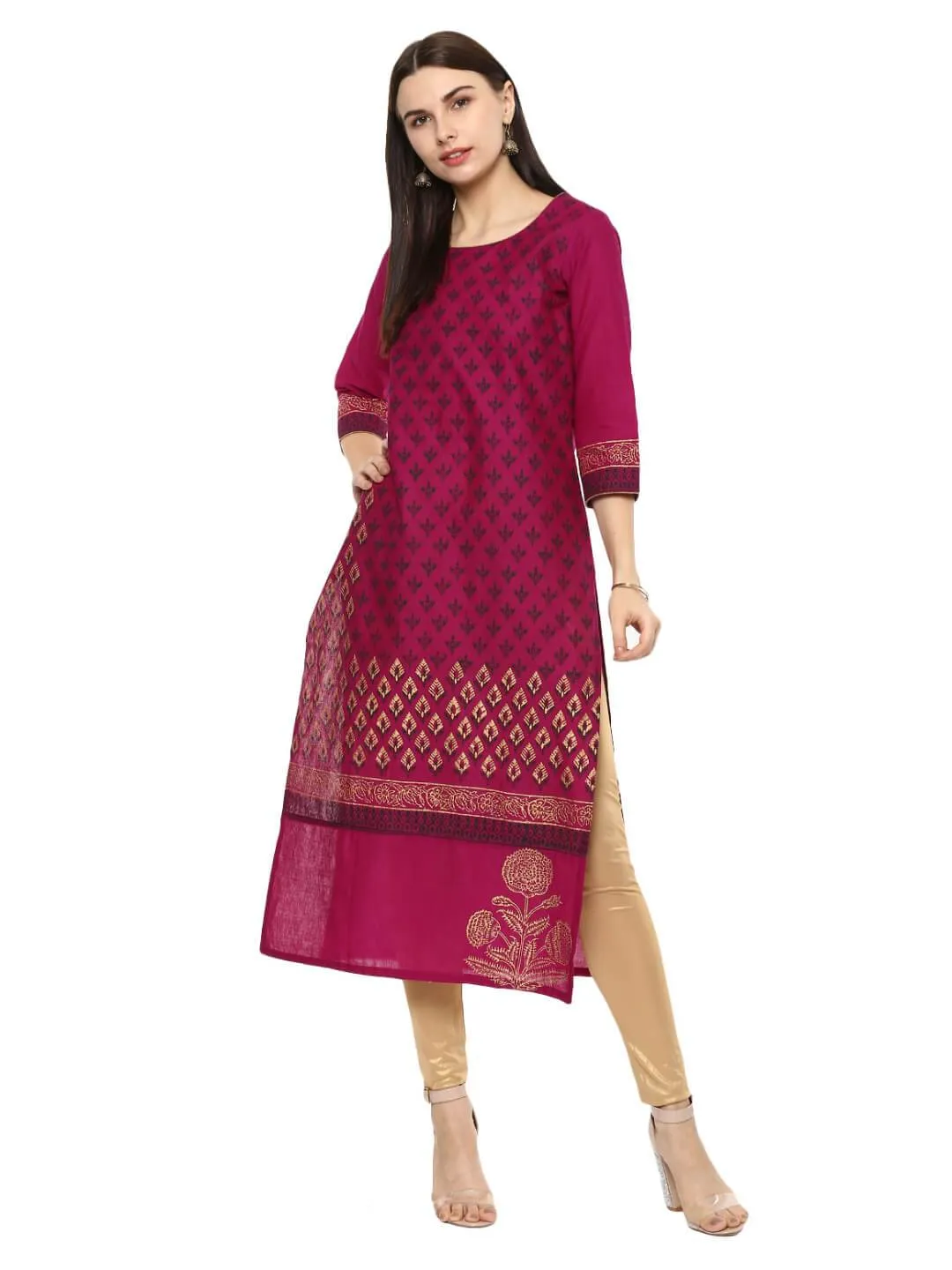 Women Purple Overall Ajrakh Hand Block Cotton Printed Straight Kurta - Noor
