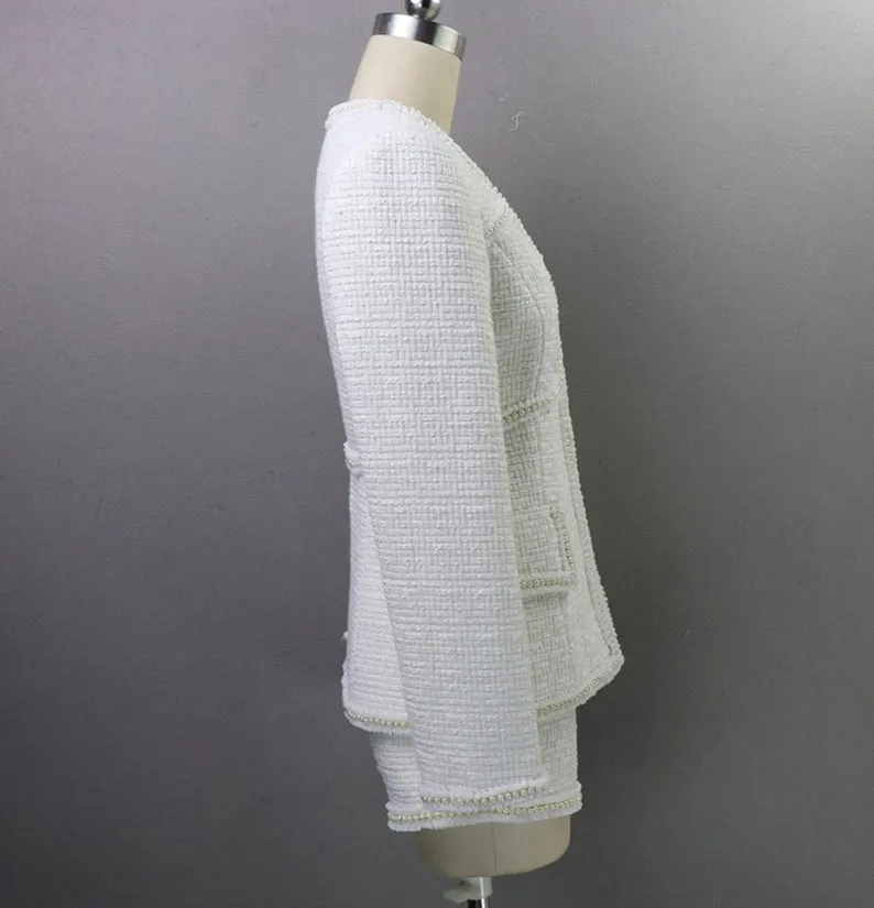 Women's Designer Inspired CUSTOM MADE Pearl White Jacket Coat Blazer Shorts/Skirts