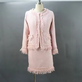 Women's Tailor Made Cream Tassel Tweed Blazer   Skirt Suit
