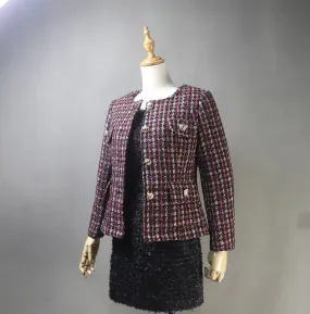 Women's Tailor MADE Dark Red Checked Jacket Coat Blazer
